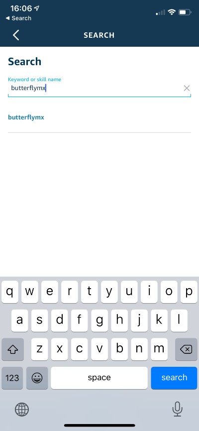Search for ButterflyMX to connect Alexa