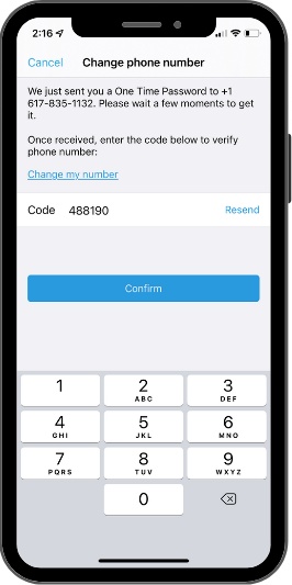 Enter the code to change your ButterflyMX phone number