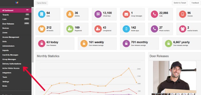 Click 'delivery authorizations' in the ButterflyMX OS