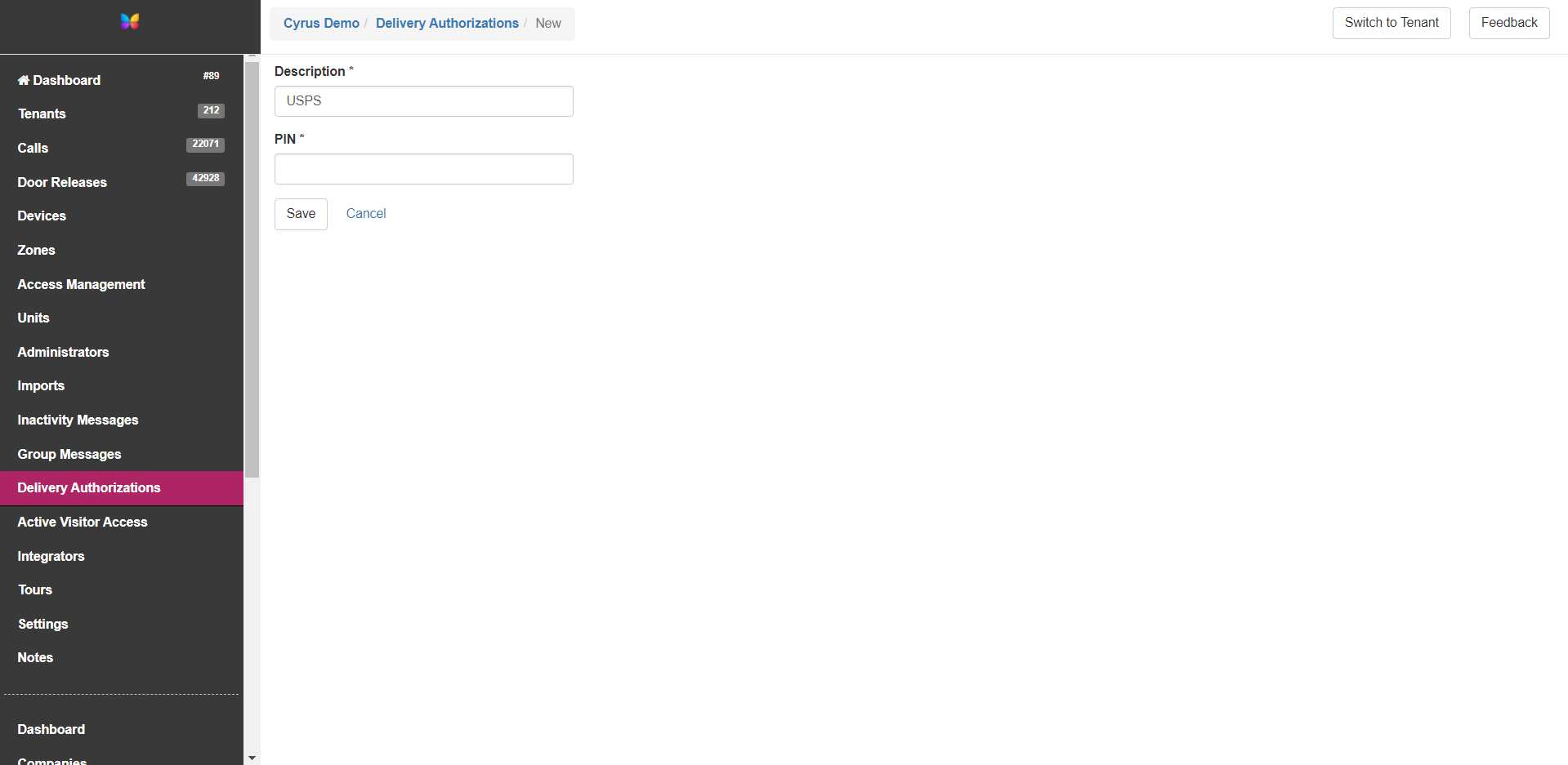 Create a description for the Delivery PIN