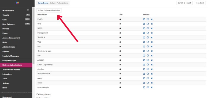 Add a new delivery authorization 