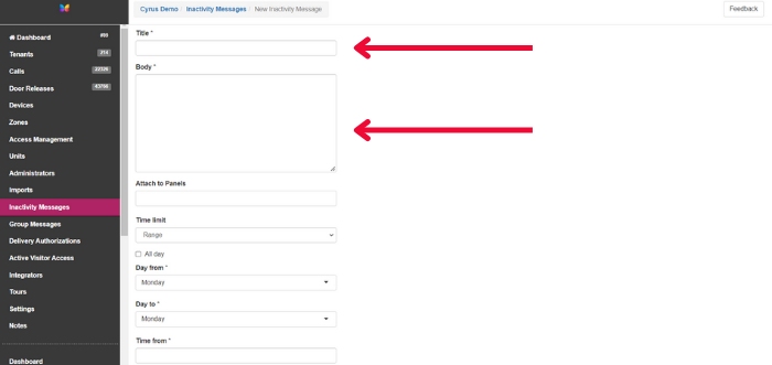 Choose a title and write your inactivity message