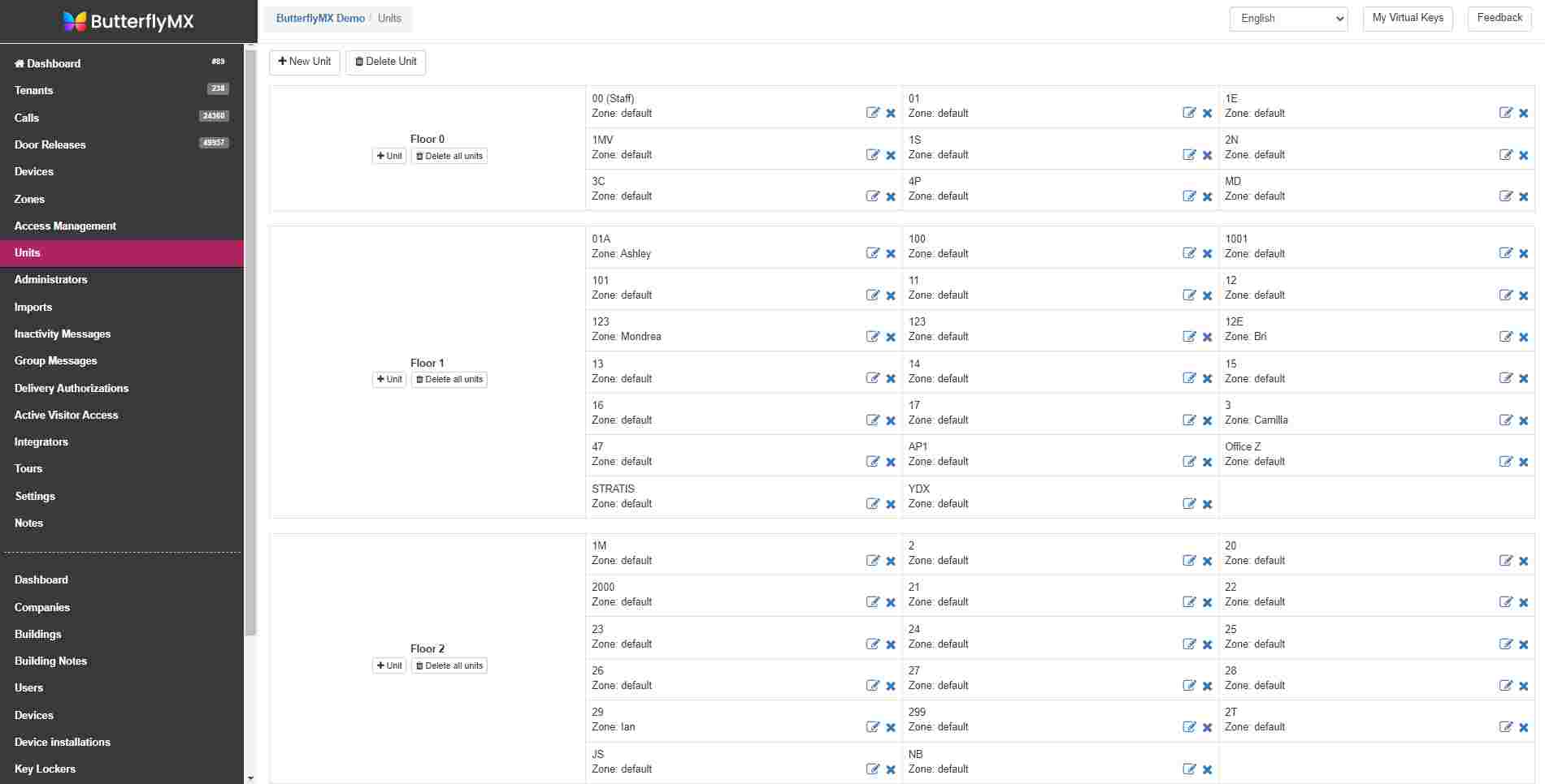 Add, remove, or edit units in the ButterflyMX OS