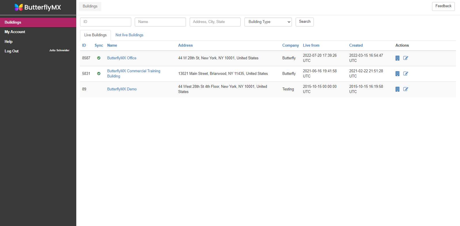 Select which building you'd like to access