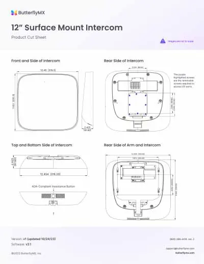 butterflymx 12 inch surface mount intercom product cutsheet