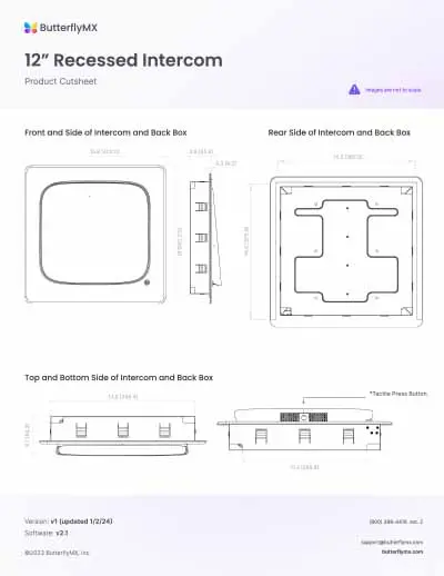 butterflymx 12 recessed video intercom product cutsheet