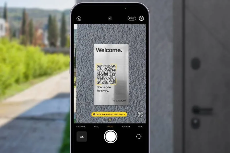ButterflyMX QR Code Intercom being scanned by a smartphone.