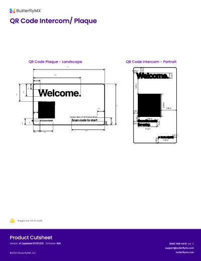ButterflyMX QR Code Intercom plaque cut sheet