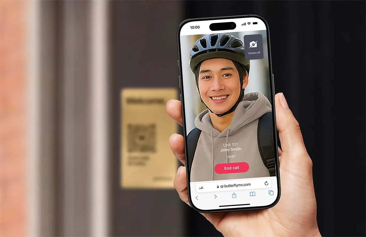 Visitor initiates video call with QR code intercom